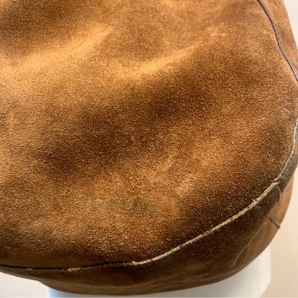 Ralph Lauren Suede Slouchy Hobo Shoulder Bag Logo Gold Plated Accent - Picture 8 of 14